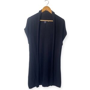 Saks Fifth Avenue‎ Black Wool Blend Open Front Belted Cardigan​​